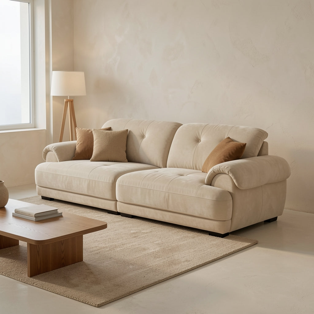 Minimalist Sofa (DYZ1033) in tonal taupe cocoon