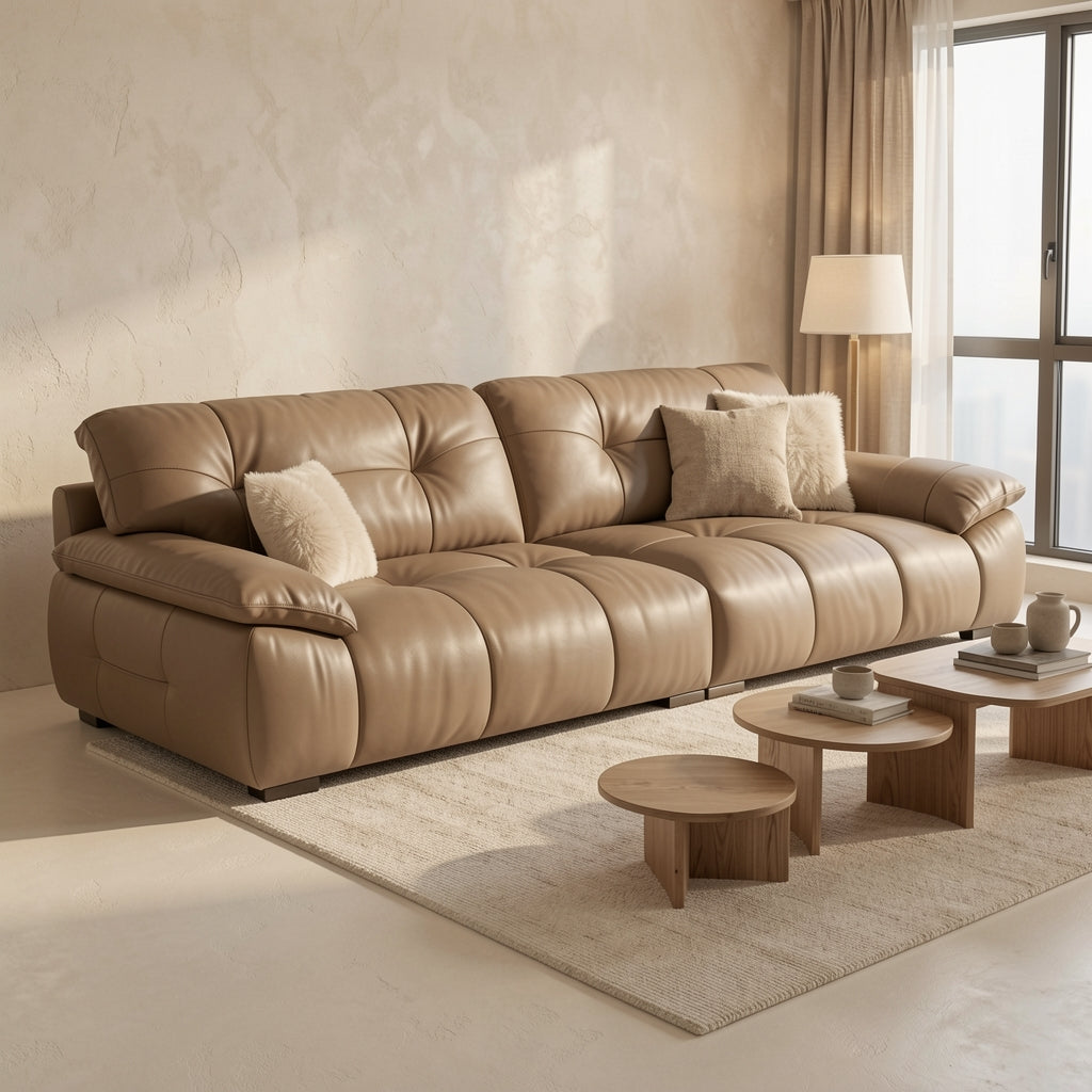 Brown Tufted Sofa (DYSJ06) in tonal taupe cocoon