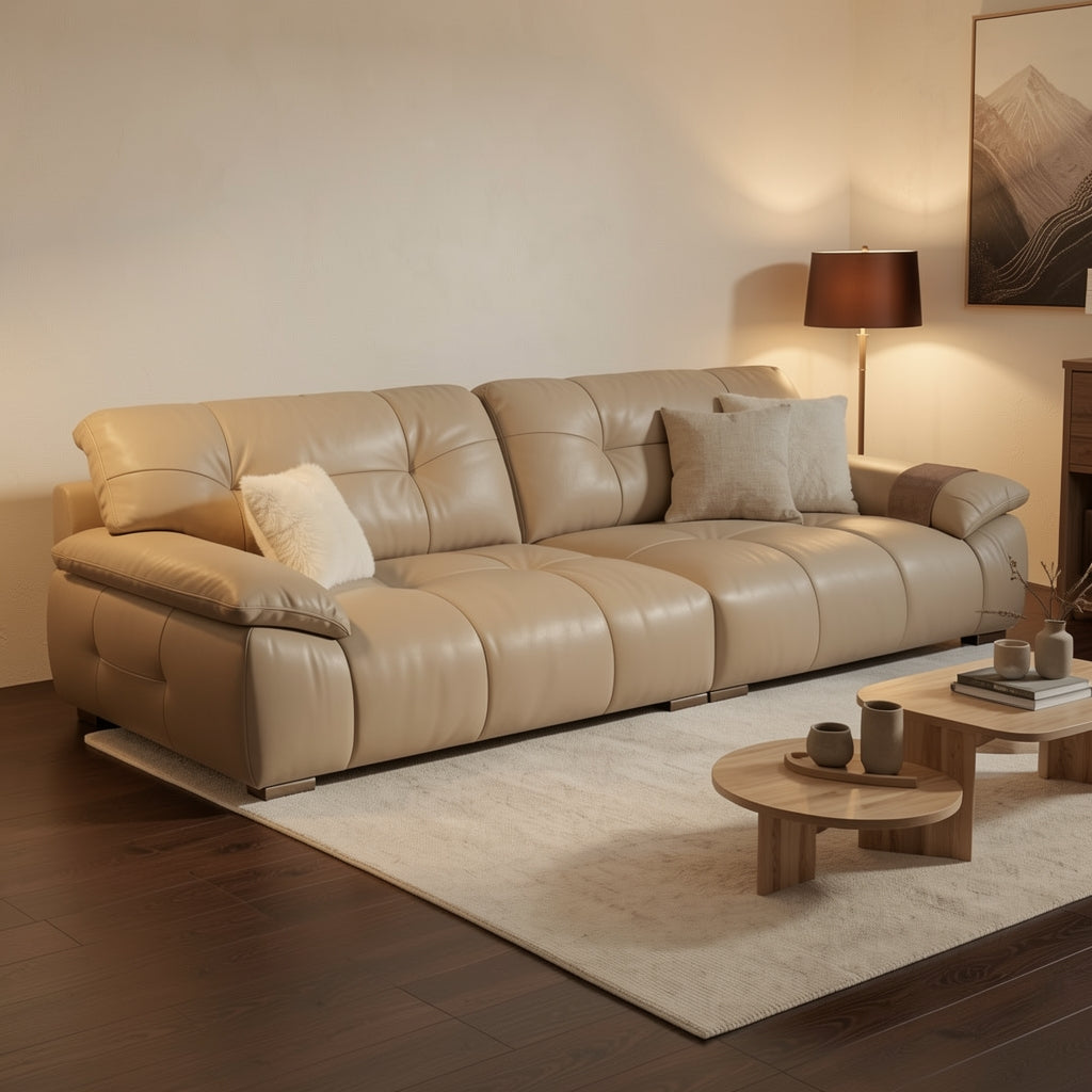 Brown Tufted Sofa (DYSJ06) in warm evening walnut