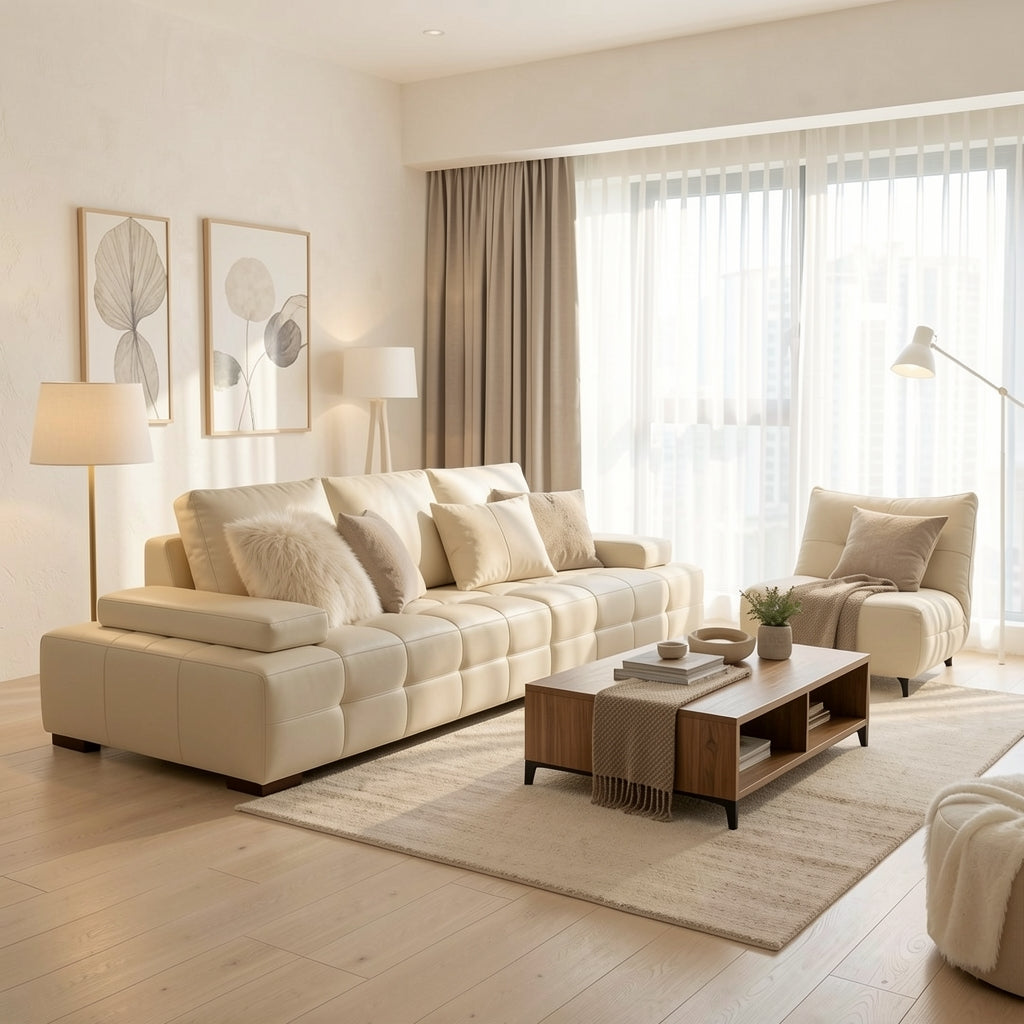 Modern White Sofa (DYSJ02) in soft oak daylight
