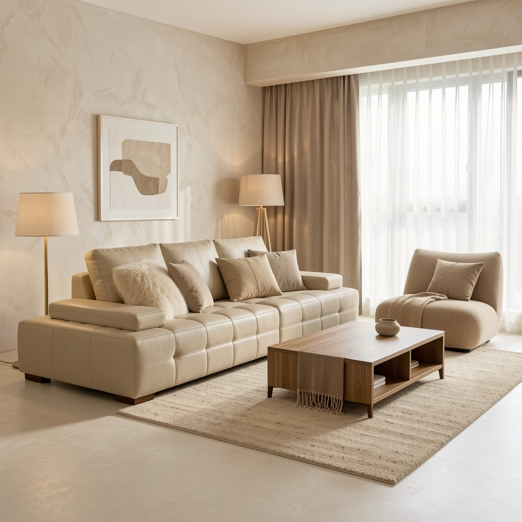 Modern White Sofa (DYSJ02) in tonal taupe cocoon