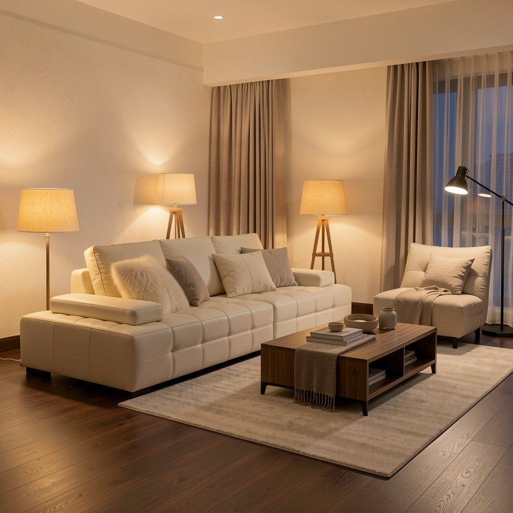 Modern White Sofa (DYSJ02) in warm evening walnut