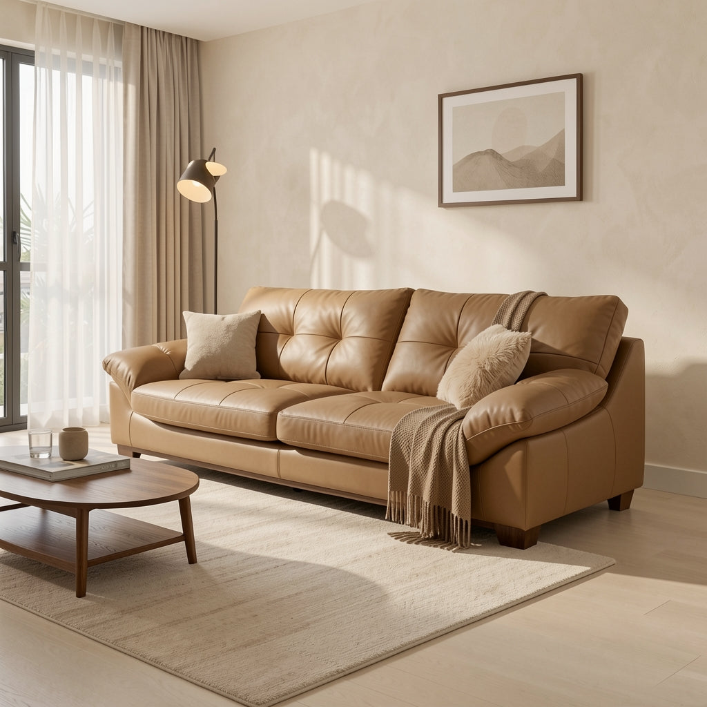 Cream Tufted Sofa (DYSJ08) in tonal taupe cocoon