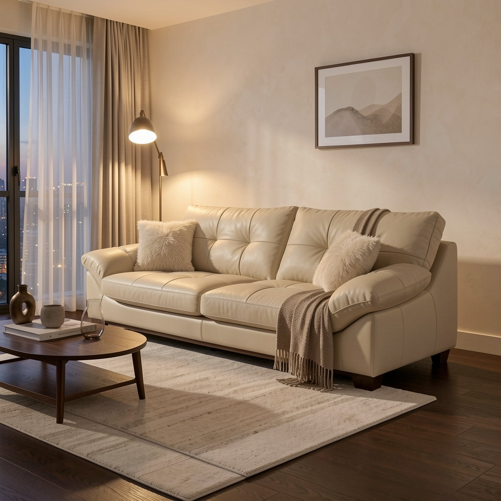 Cream Tufted Sofa (DYSJ08) in urban dusk