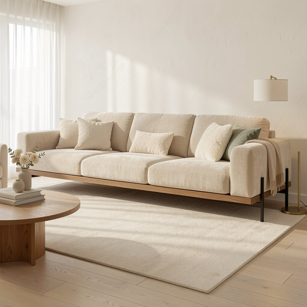 Cream Modern Sofa (DY雪尼尔沙发) in soft oak daylight