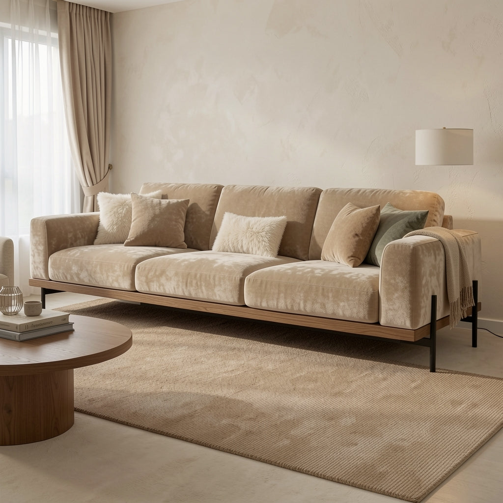 Cream Modern Sofa (DY雪尼尔沙发) in tonal taupe cocoon