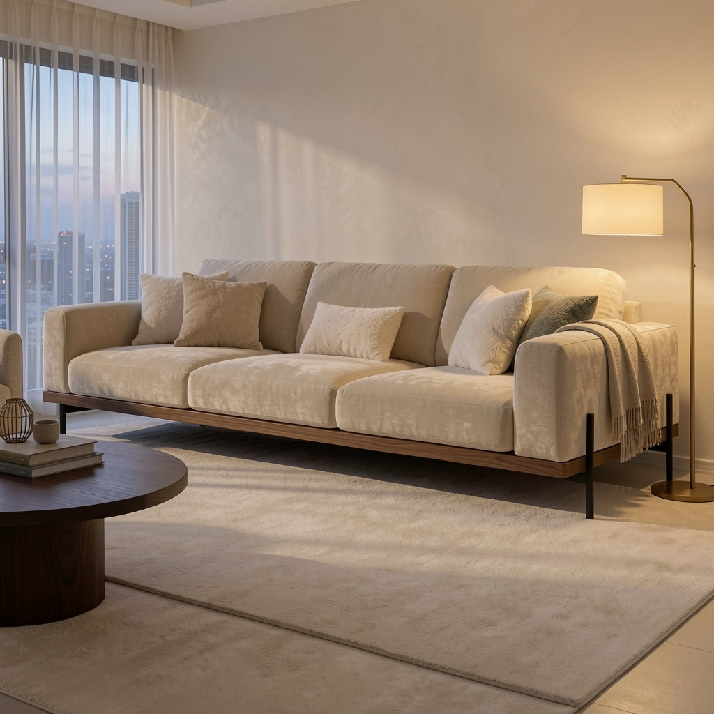 Cream Modern Sofa (DY雪尼尔沙发) in urban dusk