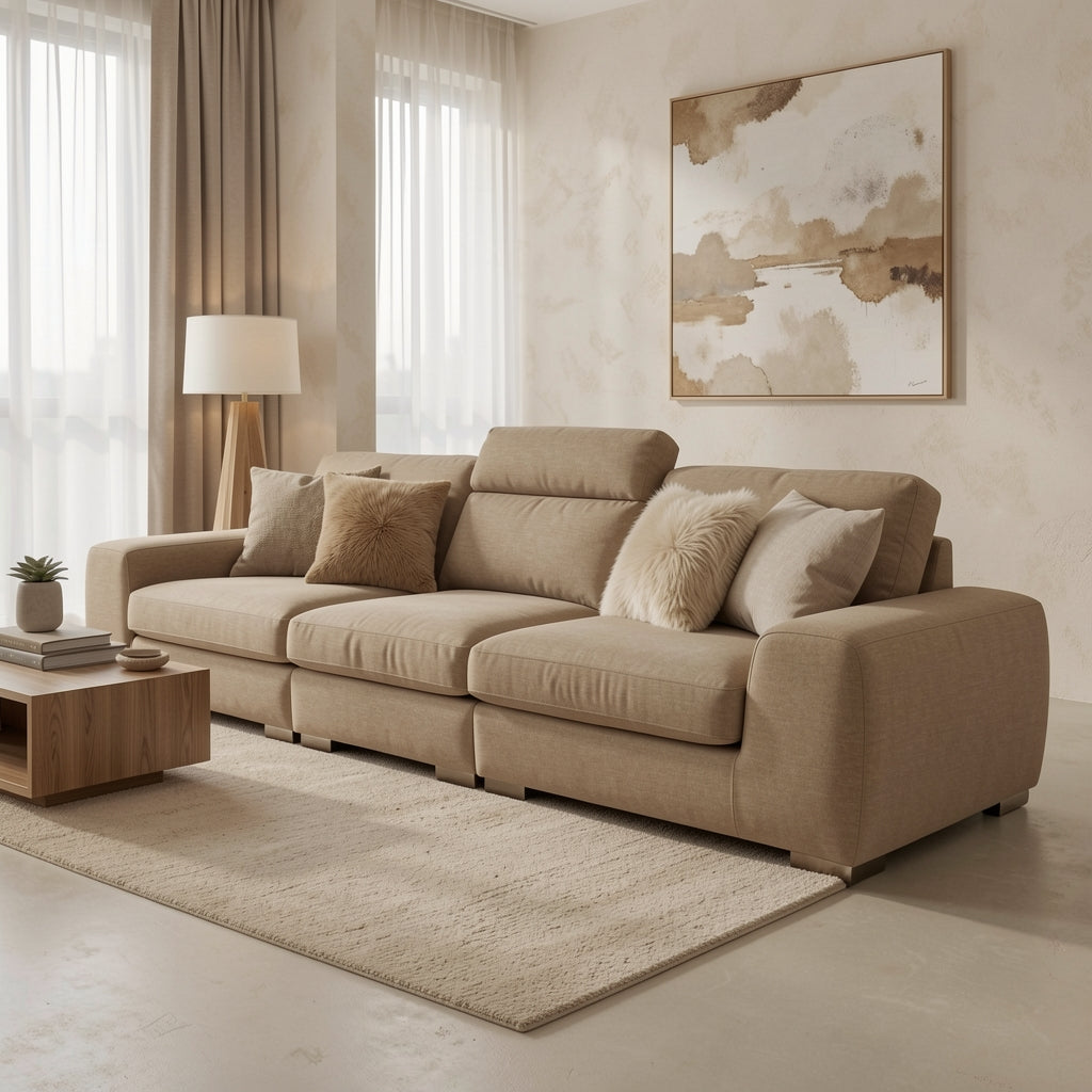 Black Tufted Sofa (DYDM018) in tonal taupe cocoon