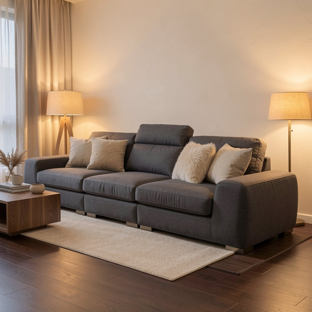 Black Tufted Sofa (DYDM018) in warm evening walnut
