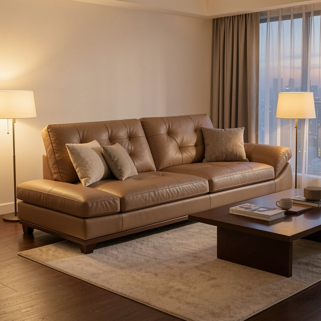 Tufted Brown Sofa (DYLX975) in urban dusk