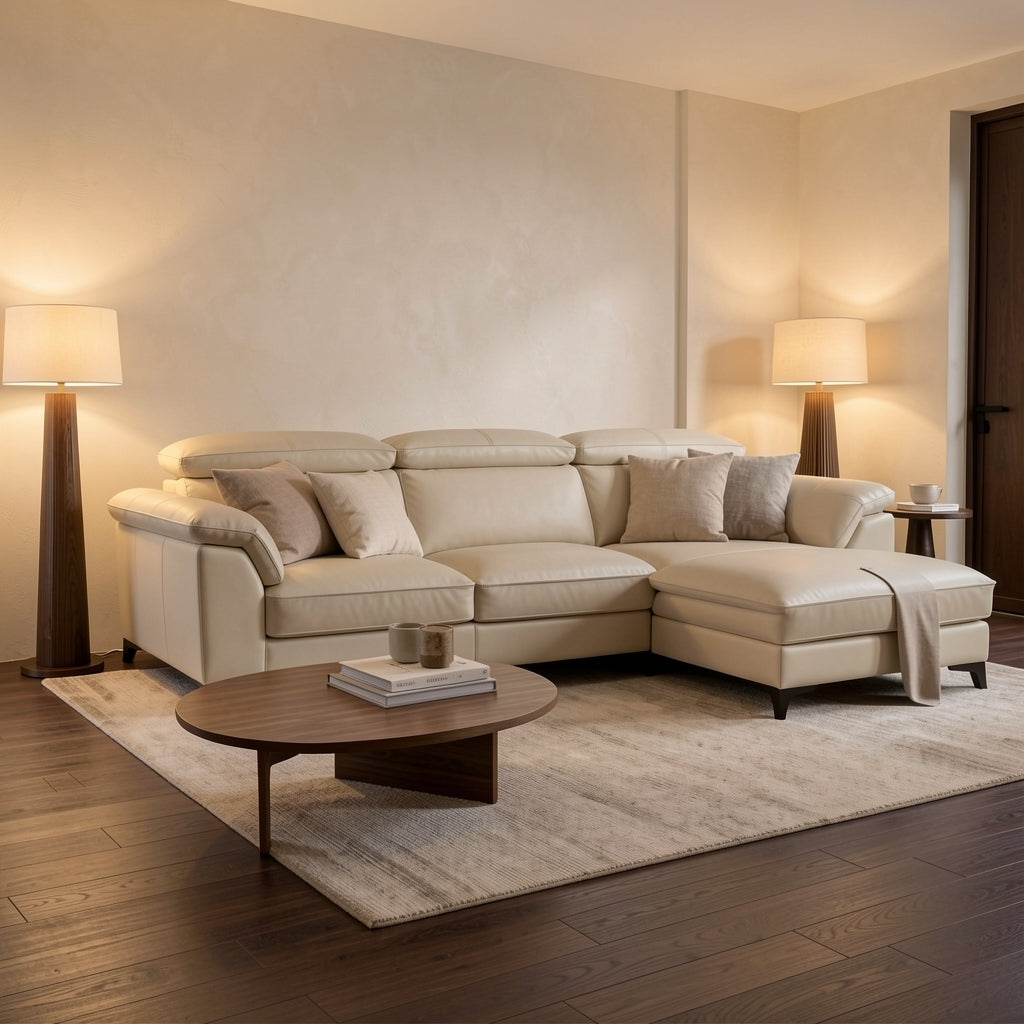 White Sofa (DYZN277) in warm evening walnut