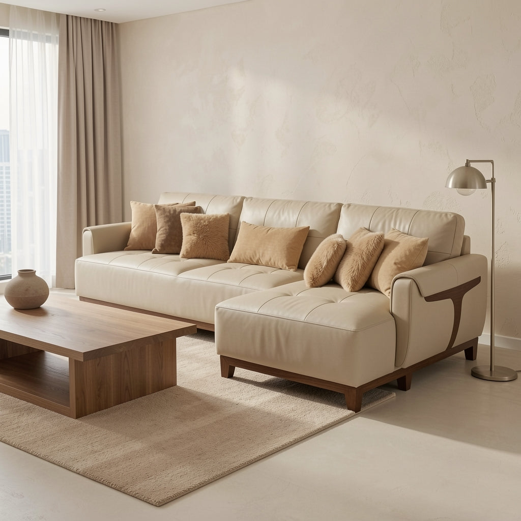 Modern L-shaped Sofa (DYZN212) in tonal taupe cocoon
