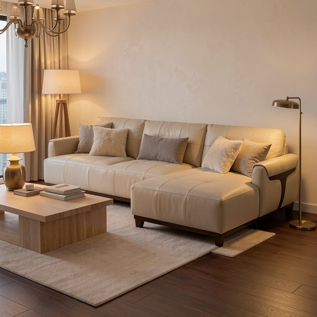 Modern L-shaped Sofa (DYZN212) in warm evening walnut