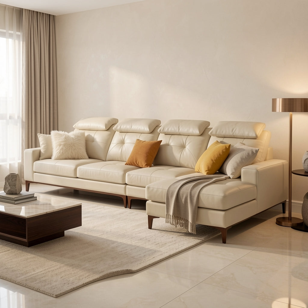 White Modern L-shaped Sofa (DYZN216) in marble bronze