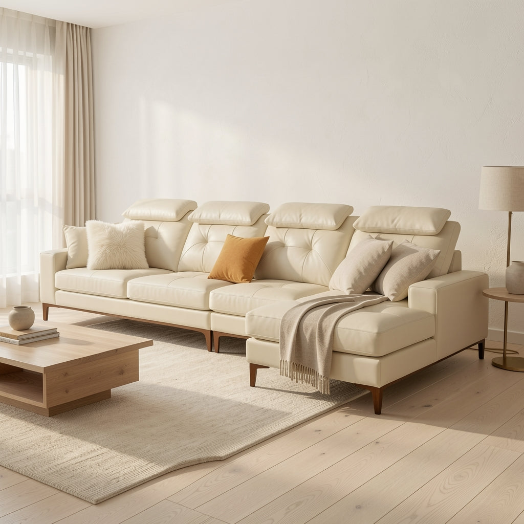 White Modern L-shaped Sofa (DYZN216) in soft oak daylight