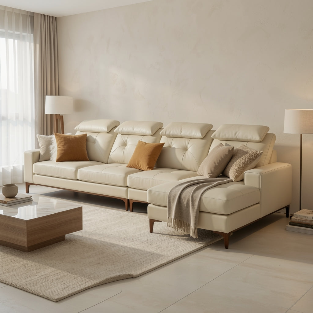 White Modern L-shaped Sofa (DYZN216) in tonal taupe cocoon