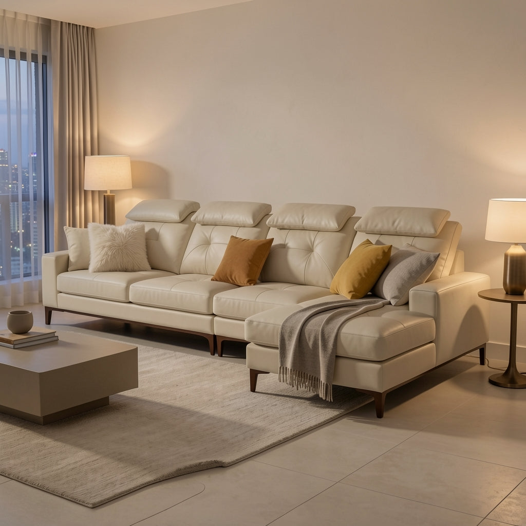 White Modern L-shaped Sofa (DYZN216) in urban dusk