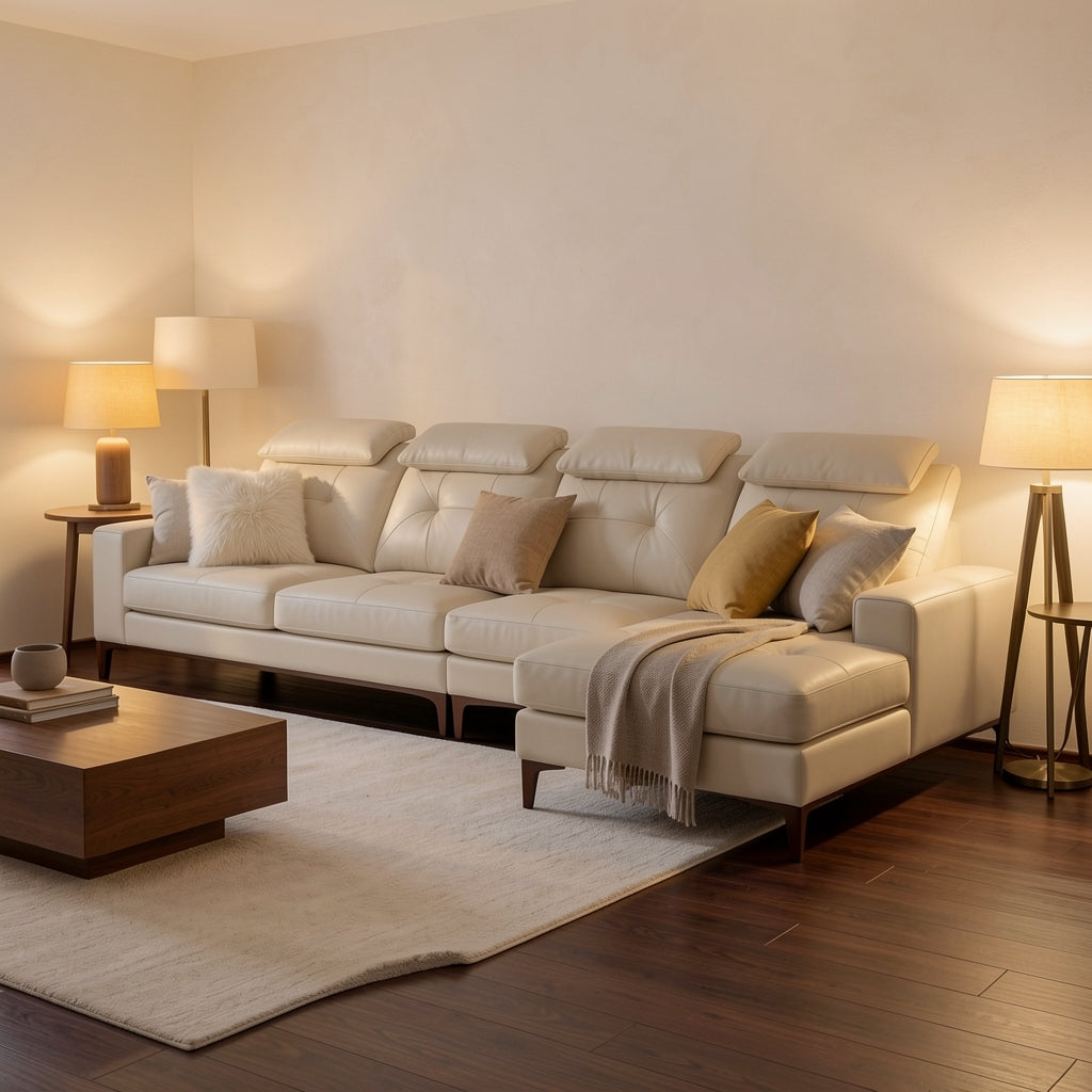 White Modern L-shaped Sofa (DYZN216) in warm evening walnut