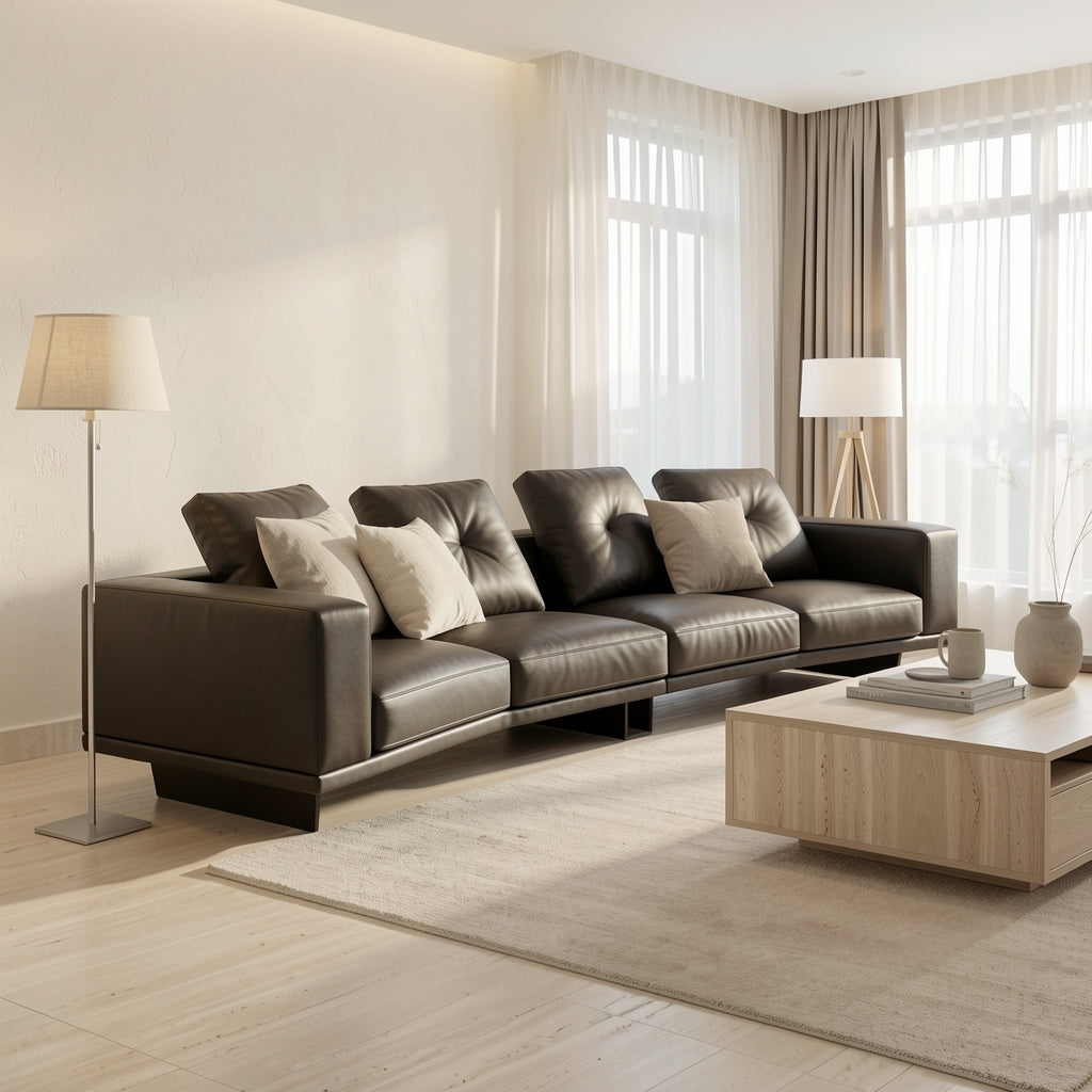 Black Chaise Lounge Sofa (GD28) in soft oak daylight