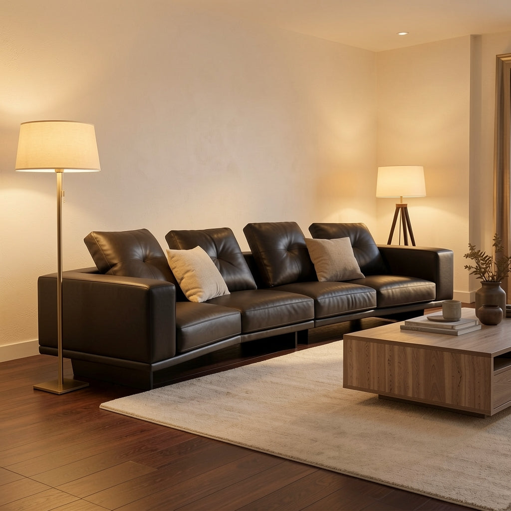 Black Chaise Lounge Sofa (GD28) in warm evening walnut