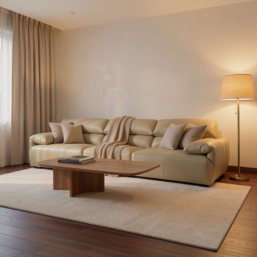 Cream Sofa (GD43) in warm evening walnut