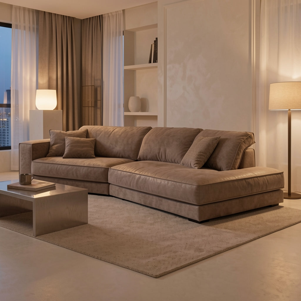 Dark Grey L-Shaped Sofa (GD64) in urban dusk