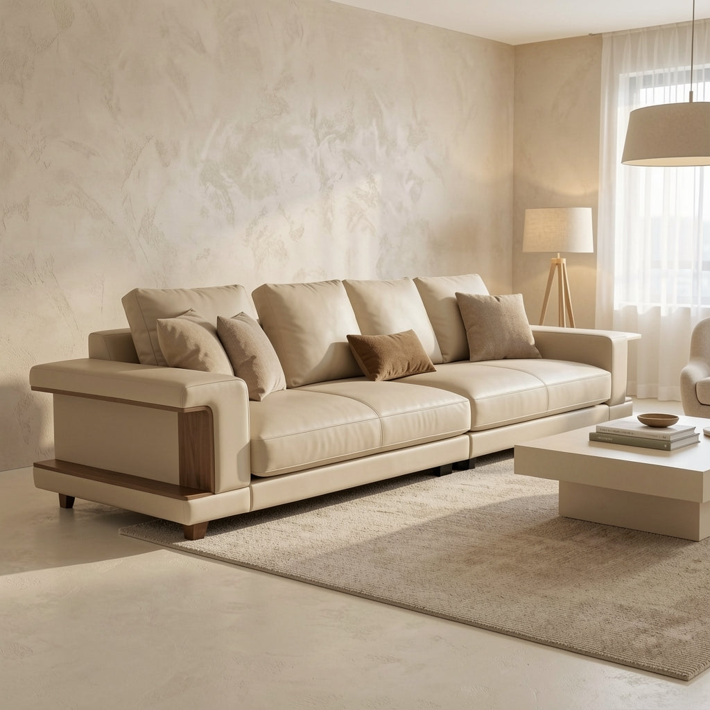 Light-Colored Low-Back Sofa (GD65) in tonal taupe cocoon