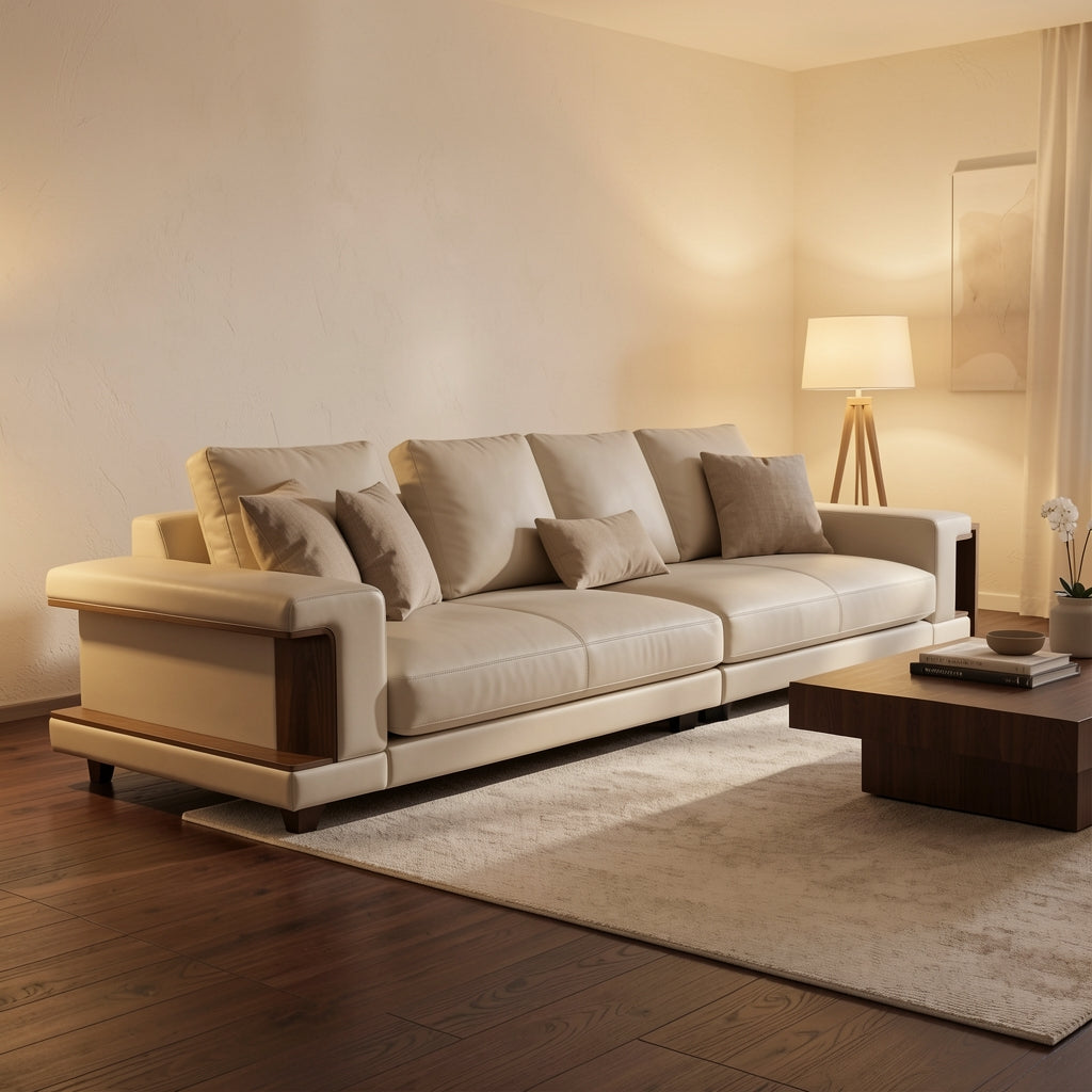 Light-Colored Low-Back Sofa (GD65) in warm evening walnut