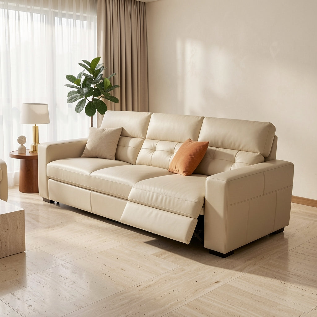 Beige Power Reclining Sofa (DYFQ2713) in home staged