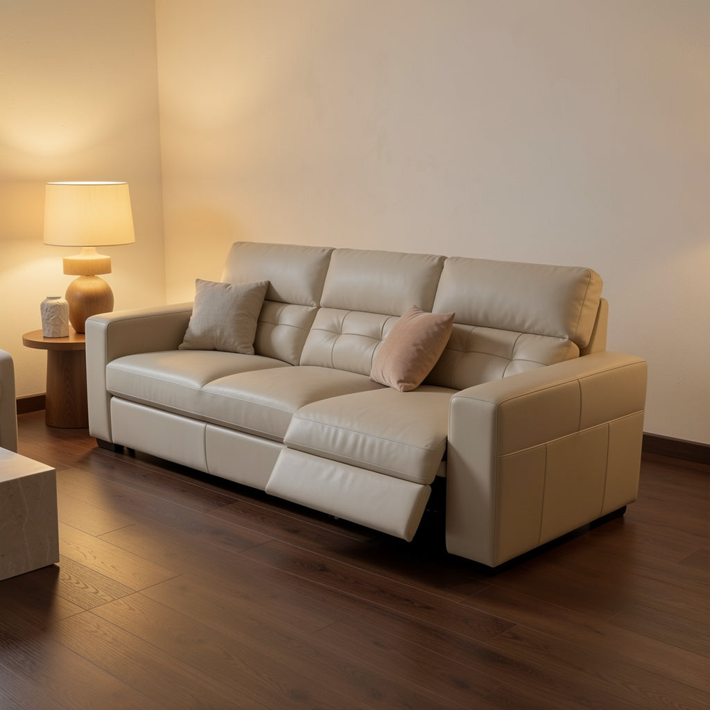 Beige Power Reclining Sofa (DYFQ2713) in warm evening walnut