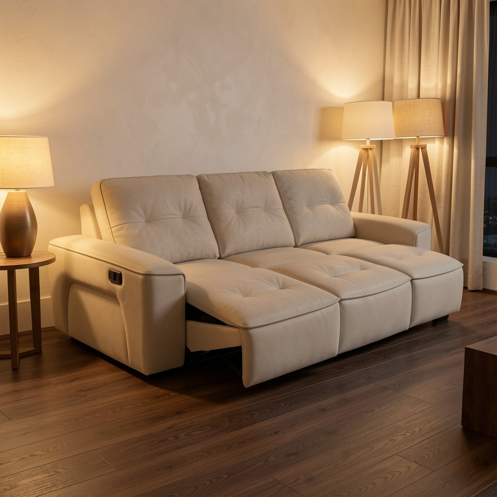 Black Power Reclining Sofa (黑金刚拉床) in warm evening walnut