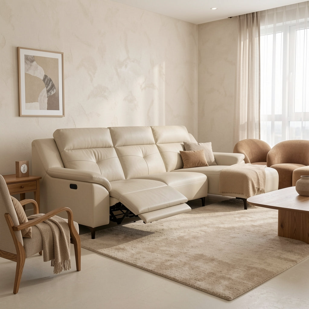 Beige Power Reclining Sofa (GD103) in tonal taupe cocoon