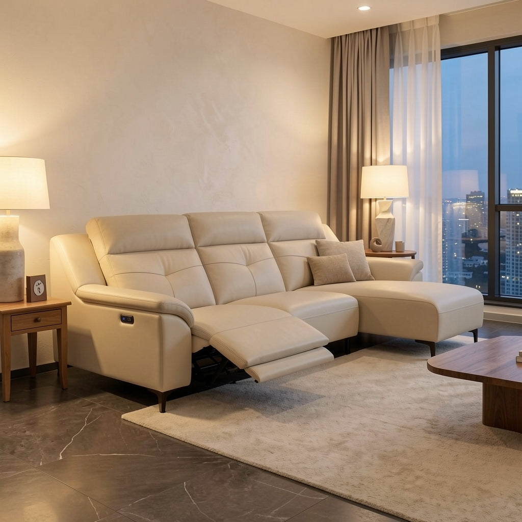 Beige Power Reclining Sofa (GD103) in urban dusk