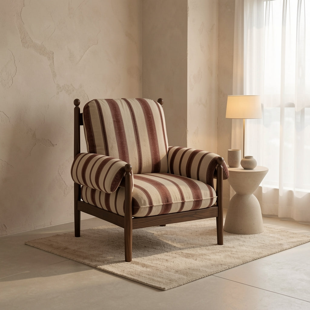 Striped Lounge Chair (赤乌椅) in tonal taupe cocoon