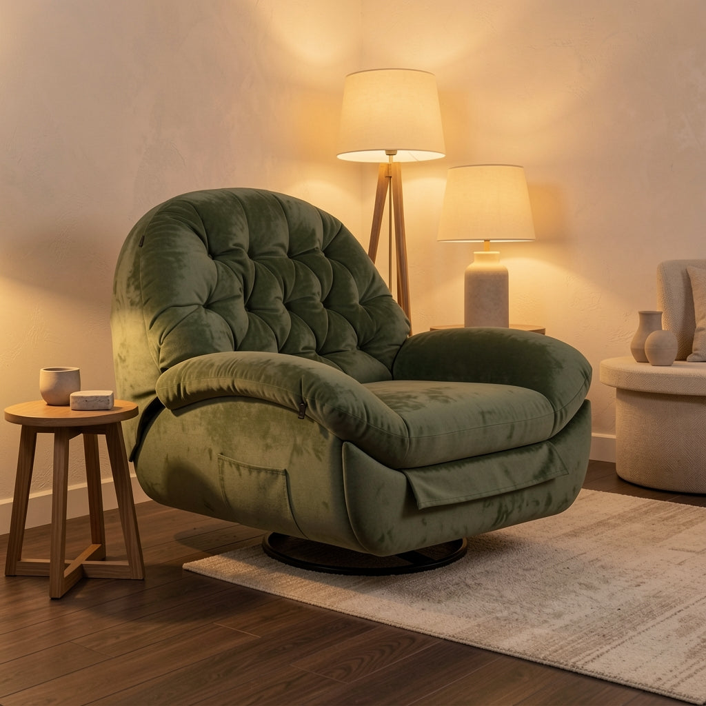 Green Lounge Chair (DYTT电动) in warm evening walnut