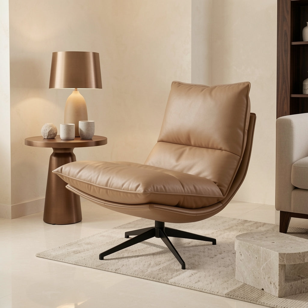 Curved Lounge Chair (H-6139转椅) in marble bronze
