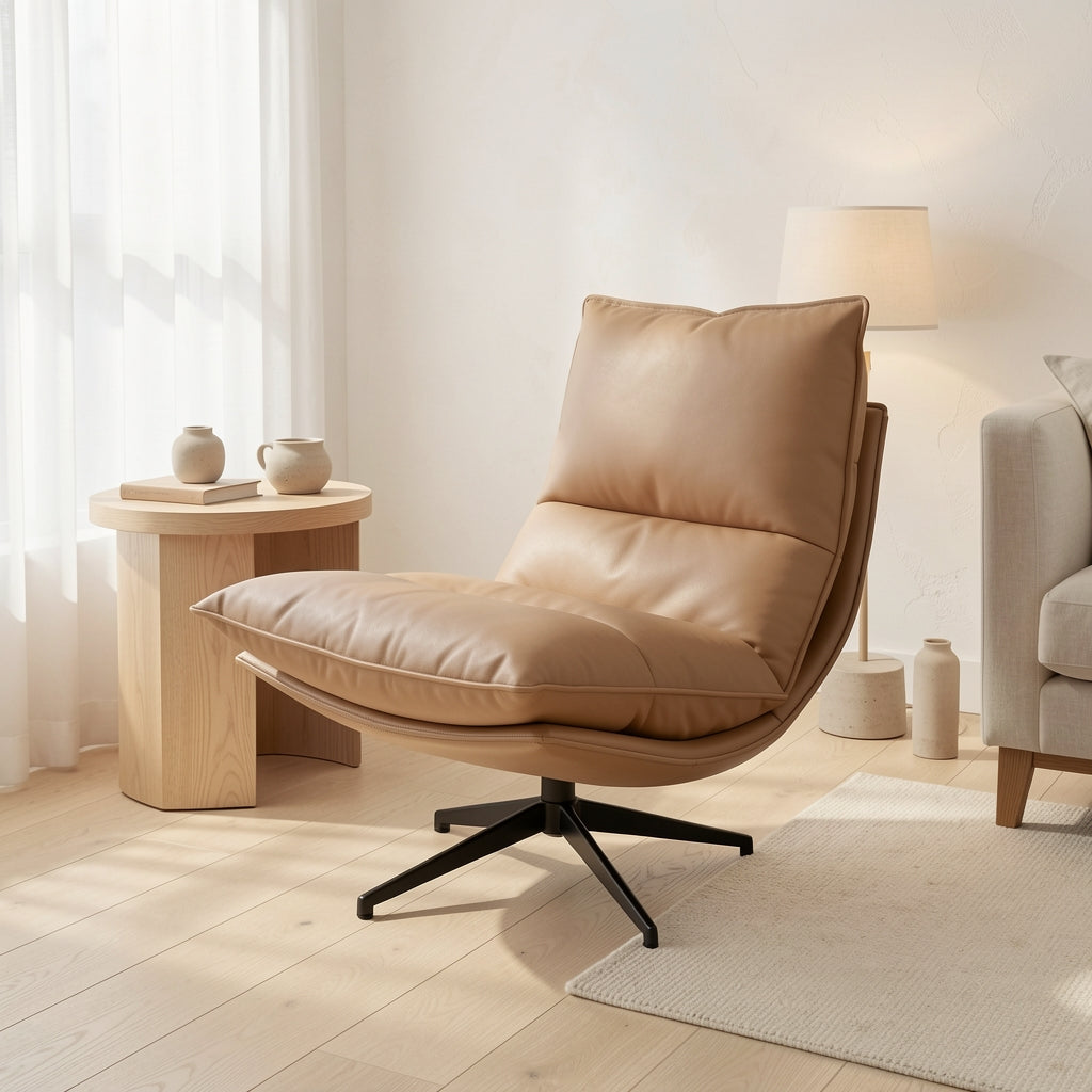 Curved Lounge Chair (H-6139转椅) in soft oak daylight