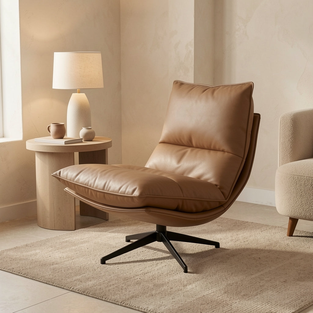 Curved Lounge Chair (H-6139转椅) in tonal taupe cocoon