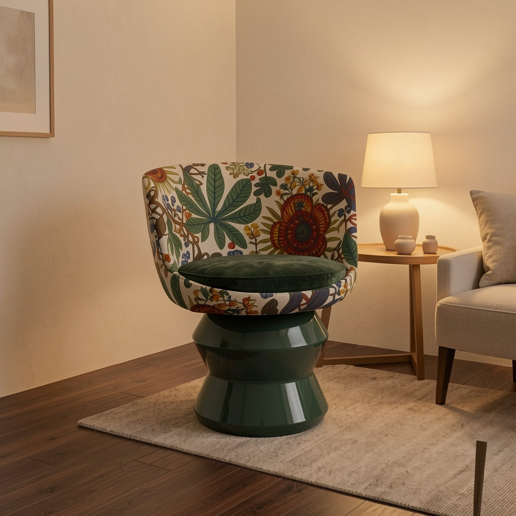 Floral Lounge Chair (DY001) in warm evening walnut