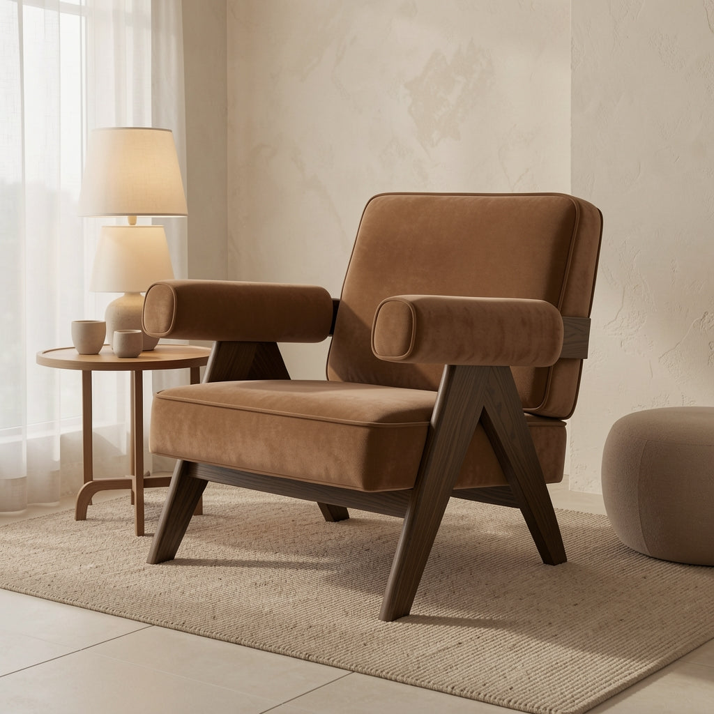 Mid-century Lounge Chair (DY653) in tonal taupe cocoon