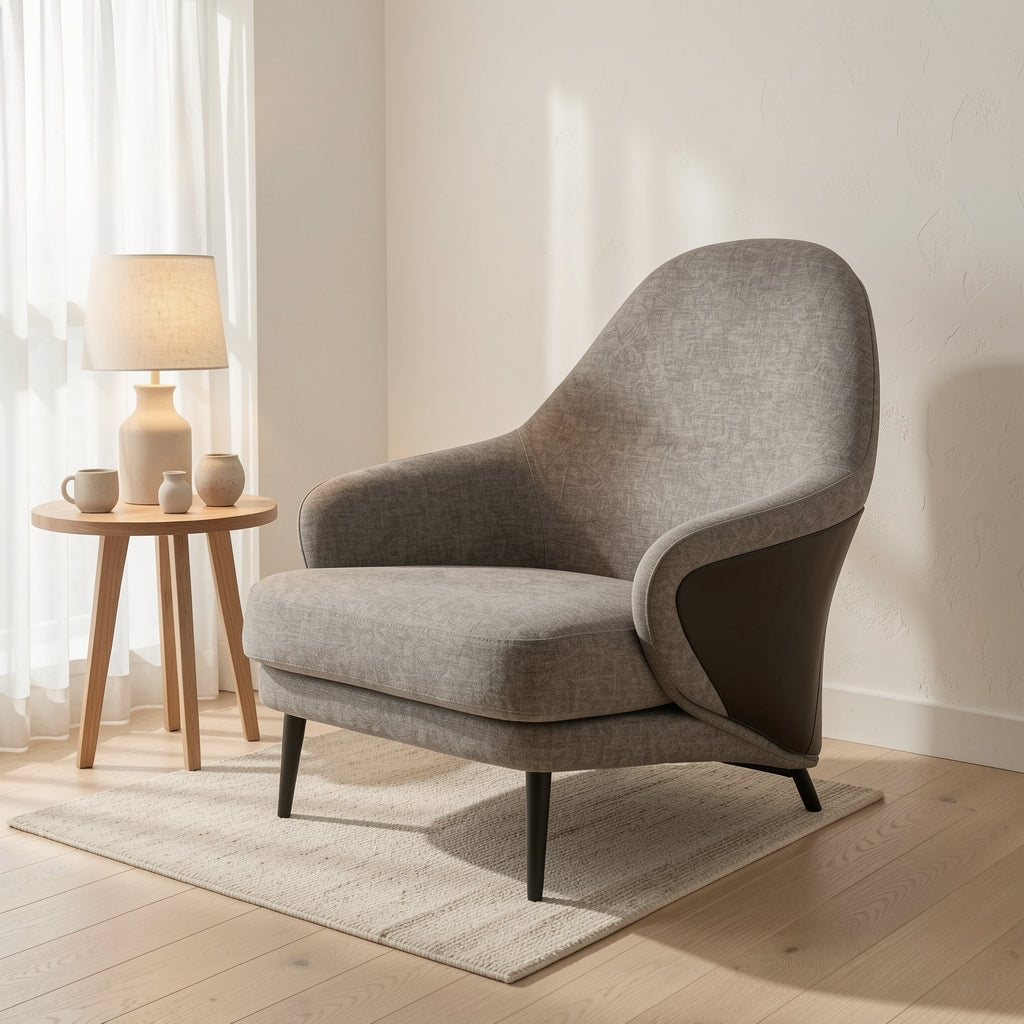 Gray Tweed Lounge Chair (DY920) in soft oak daylight
