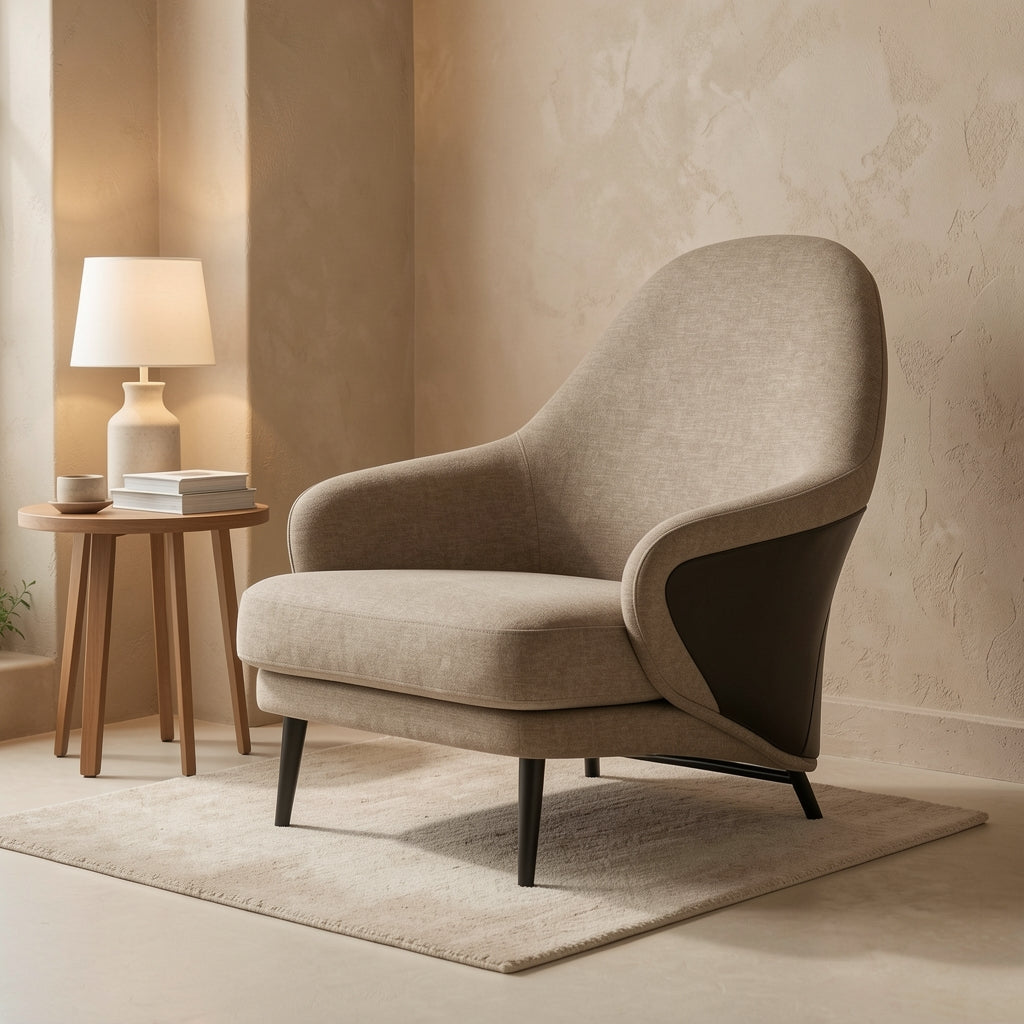 Gray Tweed Lounge Chair (DY920) in tonal taupe cocoon