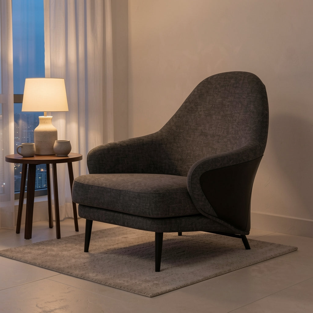 Gray Tweed Lounge Chair (DY920) in urban dusk