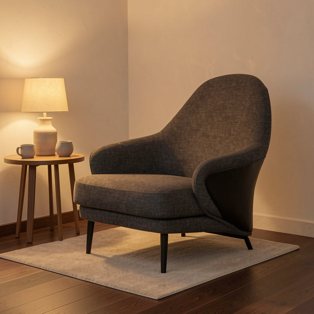 Gray Tweed Lounge Chair (DY920) in warm evening walnut