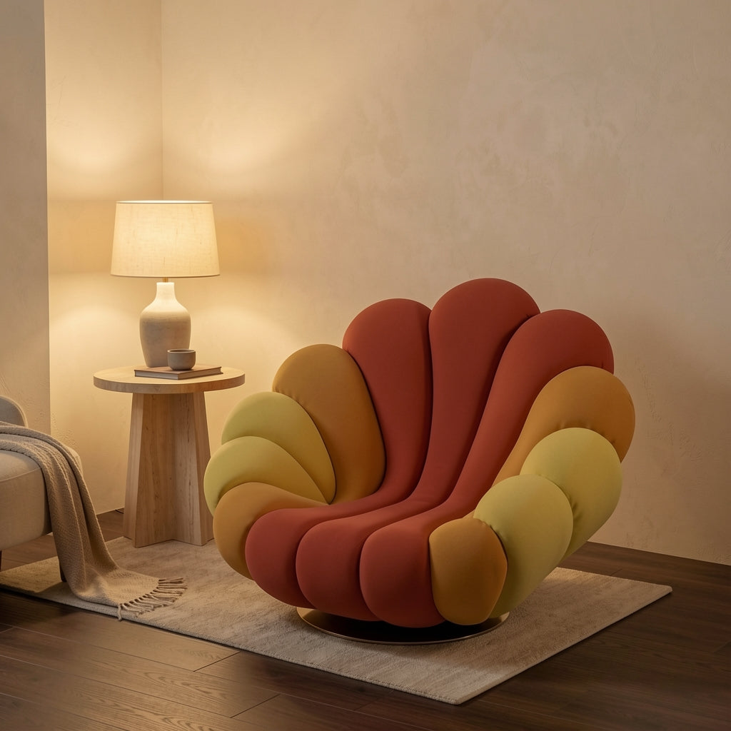 Colorful Lounge Chair (DY海葵转椅) in warm evening walnut