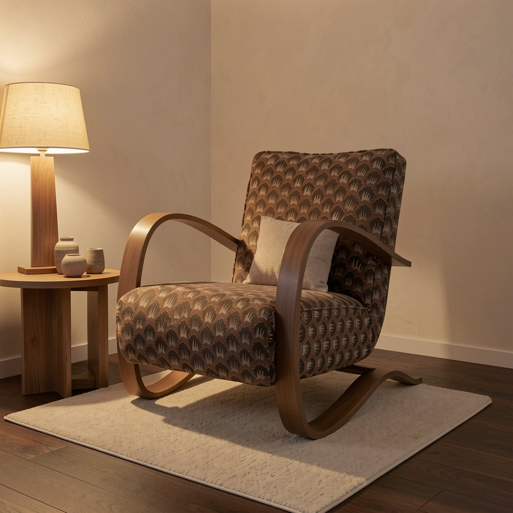 Patterned Lounge Chair (DY631) in warm evening walnut