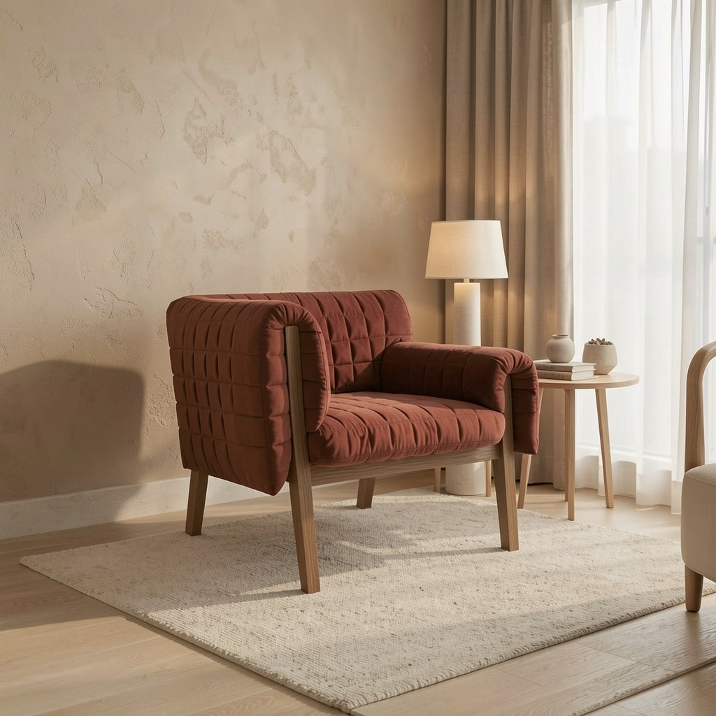 Quilted Lounge Chair (DY647) in tonal taupe cocoon