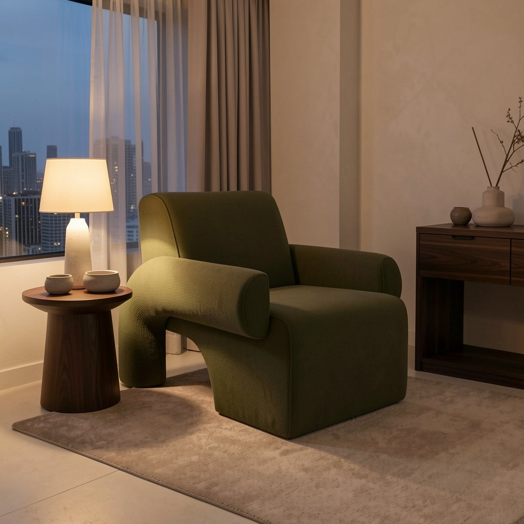 Green Lounge Chair (DY28) in urban dusk