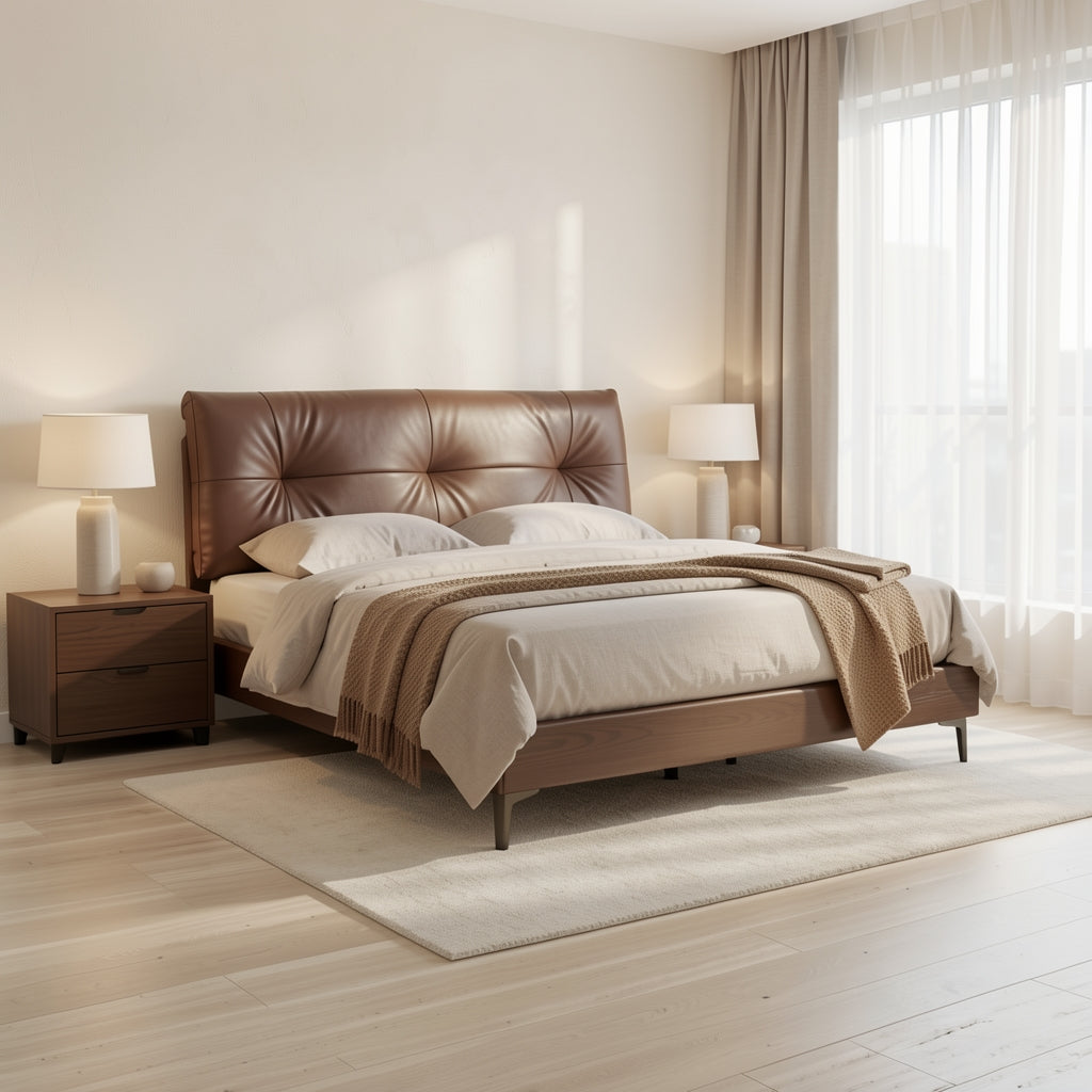 Large Bed (DYJW02) in soft oak daylight