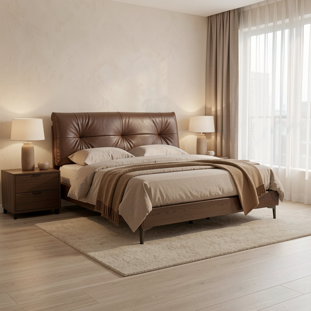 Large Bed (DYJW02) in tonal taupe cocoon